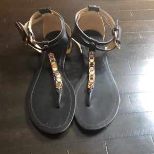 Black and Gold Diba Thong Sandals